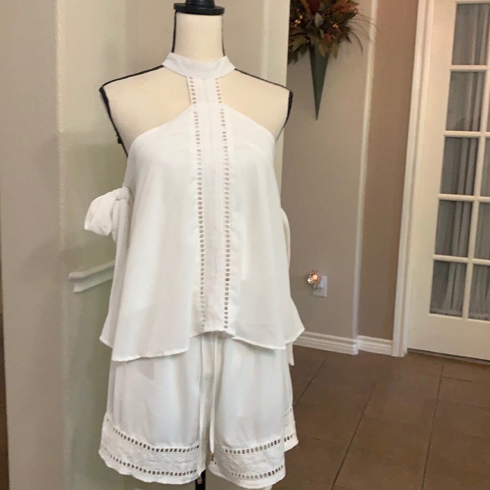 Love white embroidered halter top & short set Size L